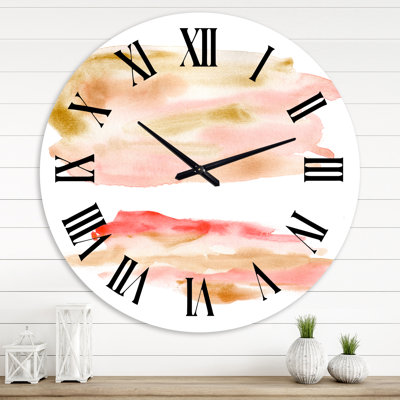 Horloge murale moderne abstraite avec taches or rose, beige et rouges