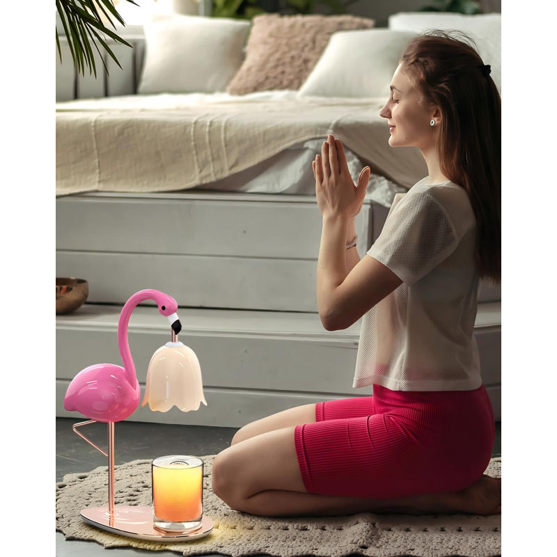 Fragrance Candle Warmer Flamingo Lamp With Timer, Dimmable, Halogen, Polished, (Pink)