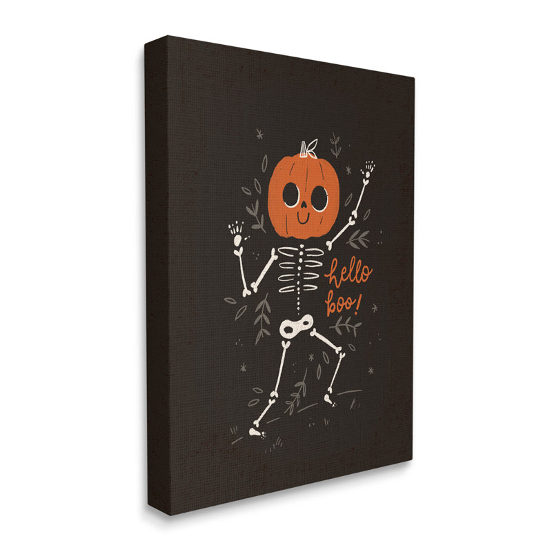 "Hello Boo Halloween", art mural sur toile squelette souriant par Loni Harris, H 40 po x l 30 po x P 1,5 po