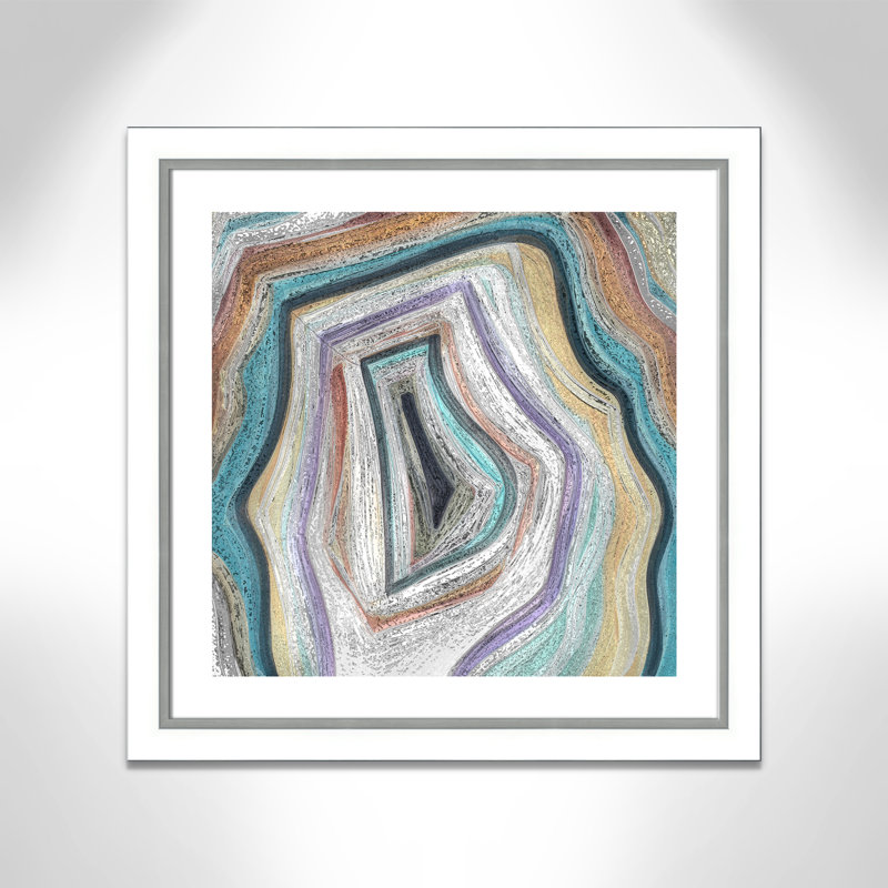 Agate moderne bleu sarcelle - peinture encadrée, Blanc/argenté, H 29,75 po x l 29,75 po x P 1,13 po
