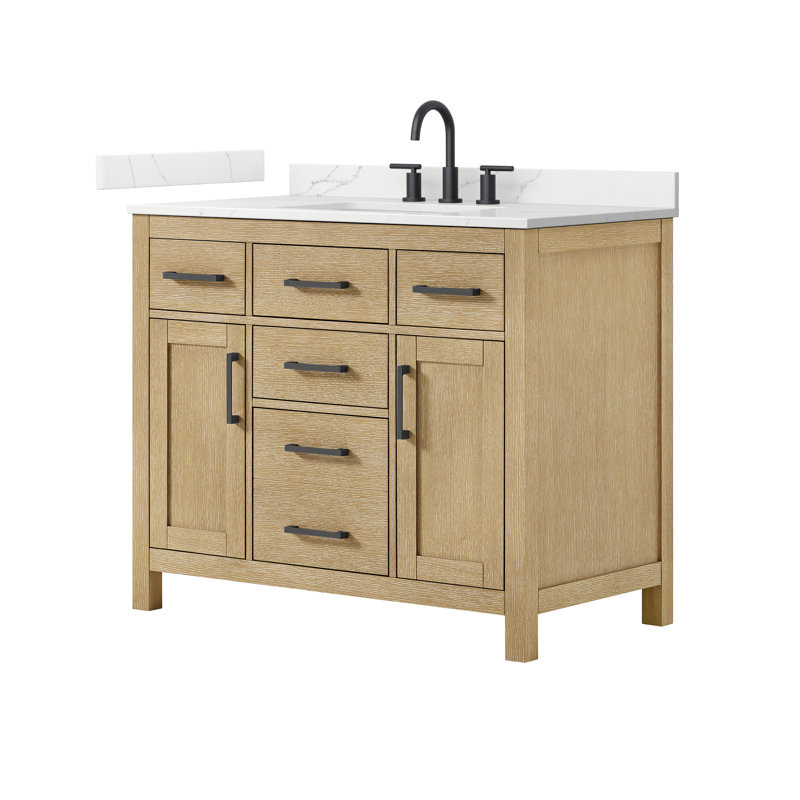 Beckett 42" Freestanding Single Bathroom Vanity with Quartz Top, Dark Walnut, Brushed Nickel, Giotto Quartz