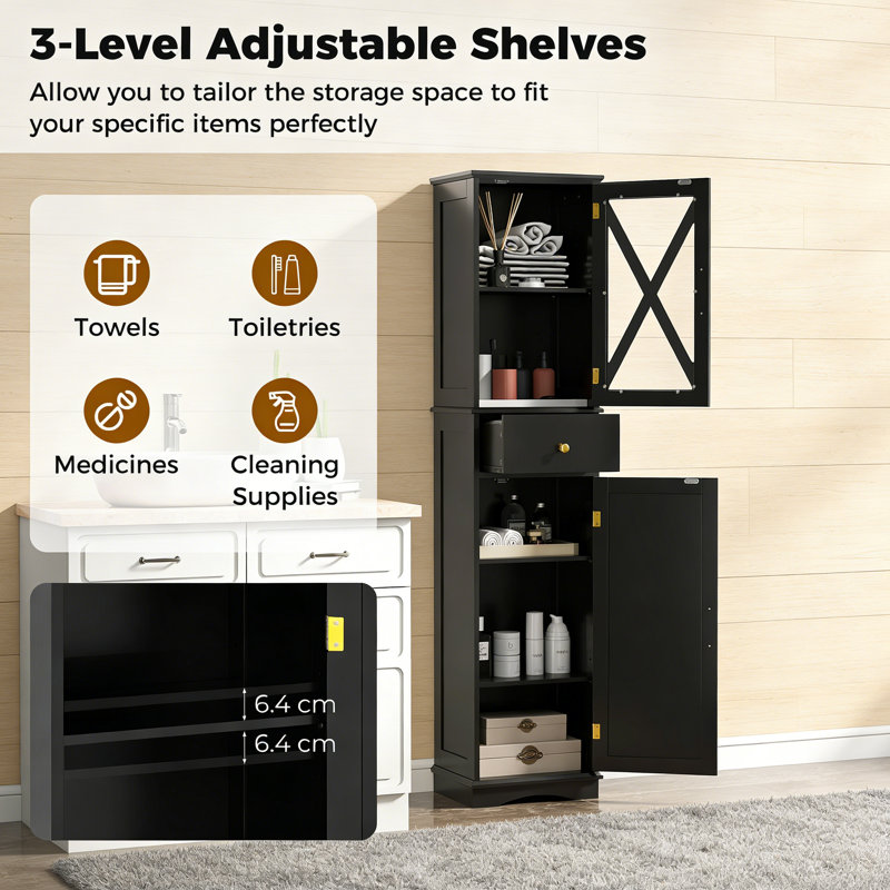 Freestanding Linen Cabinet, Black