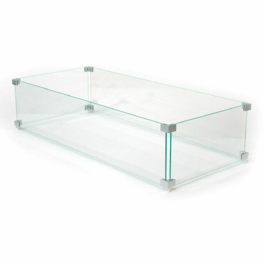 36'' x 12'' Rectangle Glass Fire Pit Wind Guard | Outdoor Fire Pit Accessory AMS Fireplace