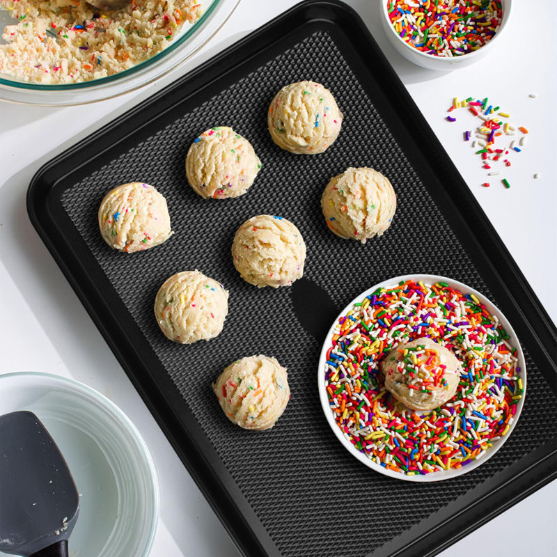 Baking Sheet Pan Set,Cookie Sheets For Oven, Diamond Texture Premium Air Flow,(Set Of 3), Black