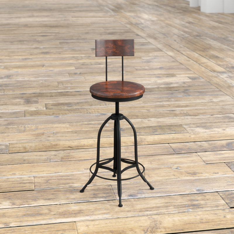 Swivel Solid Wood Adjustable Height Bar Stool with Steel Frame