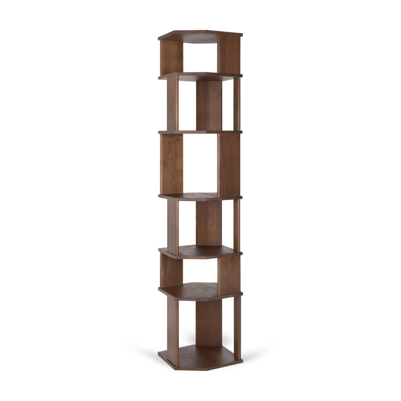 Stairs Solid Wood Geometric Bookcase, Varnished Teak