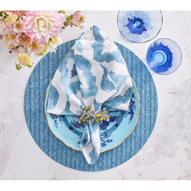 Watercolor Ikat Napkin, Blue/White