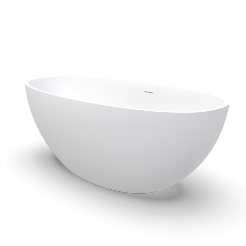 61 Inch Freestanding Soaking Tub, Solid Surface, Matte Finish, Oval Shape, For Bathroom Decoration, Center Drain, Contemporary Luxury, One - Piece, Ergonomic Design Surface Bathtub, Modern Use,