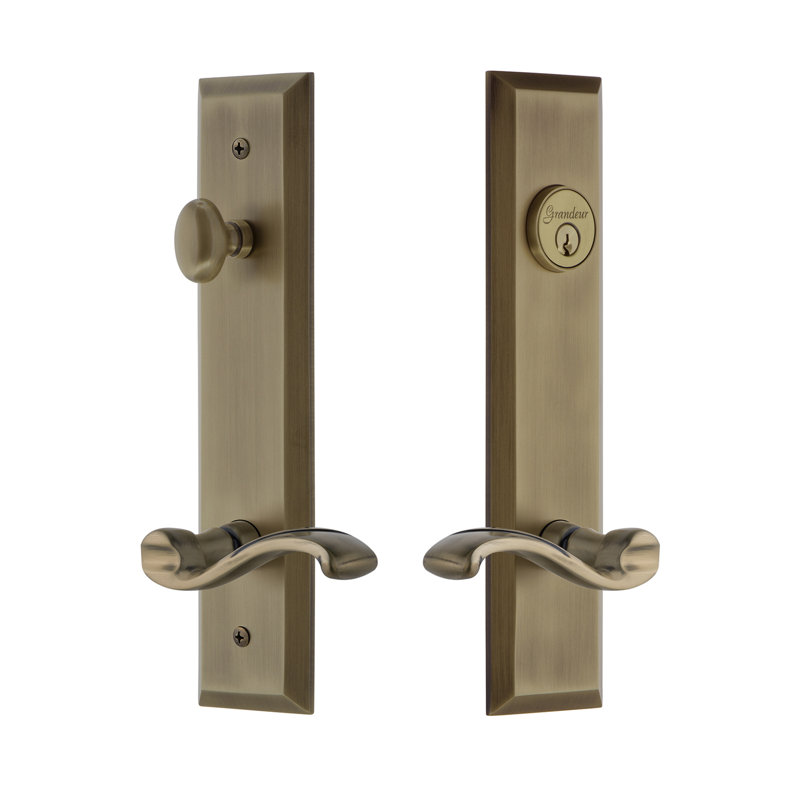 Complete Fifth Avenue Entry Lever Set with Single Cylinder Deadbolt, Left, 2.375", Vintage Brass