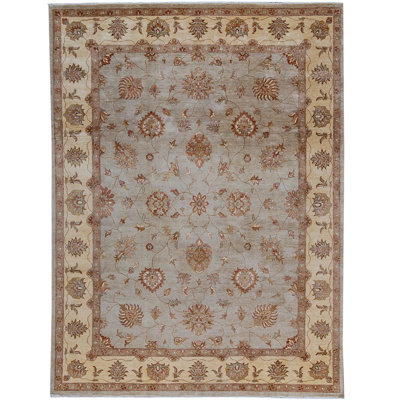Tapis gris et ivoire noué à la main de haute qualité