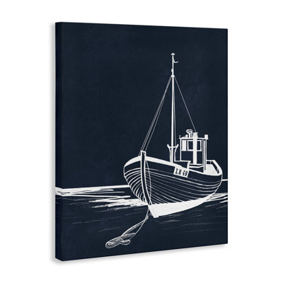 White Outline Sailboat Canvas Wall Art by Leah Noel Art