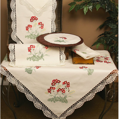 Embroidered Flowers Table Topper Beige