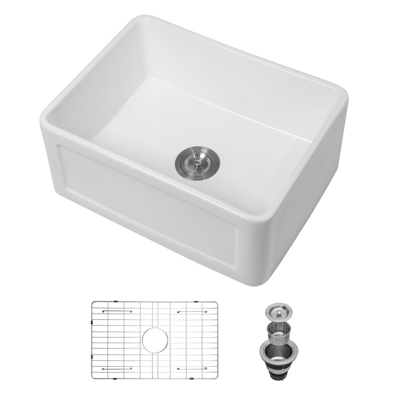 Évier de cuisine en céramique avec accessoires L 24 po x l 18 po