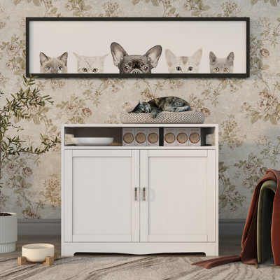 White Indoor Cat Litter Box Enclosure With Shelf, 2 Doors, And Plug, Multi - Functional Side Table Cat's Hideout, 31.5" w  X 20" d  26 h  House,