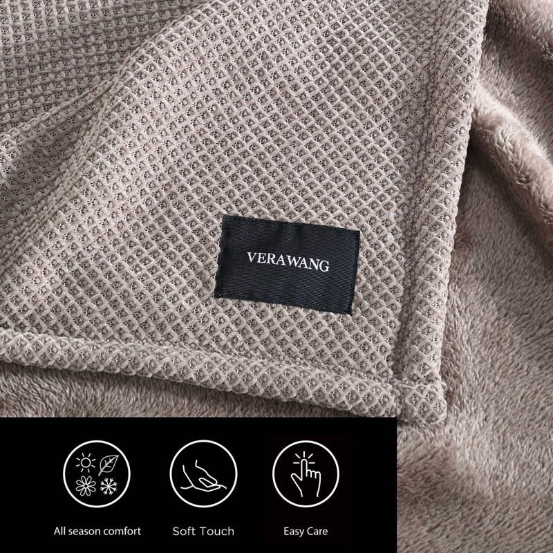 Vera Wang Chenille Jacquard Solid Reversible Blanket, Brown, King