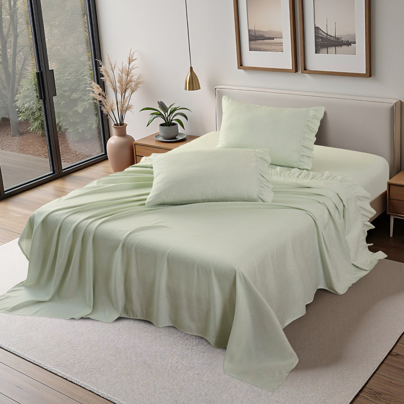 Shabby Chic Printed Pin Stripe Sheet Set, Green, Full