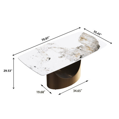 Modern Rectangular Sintered Stone Dining Table with Pedestal Base