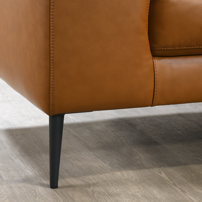 Fiske Mid Century Modern Vegan Leather Wide-Armrest Sofa & Chaise
