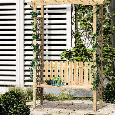 Natural Wood Garden Bench And Arch - Create A Serene Outdoor Setting With Trellis Grow Grapes Beautiful by August Grove
