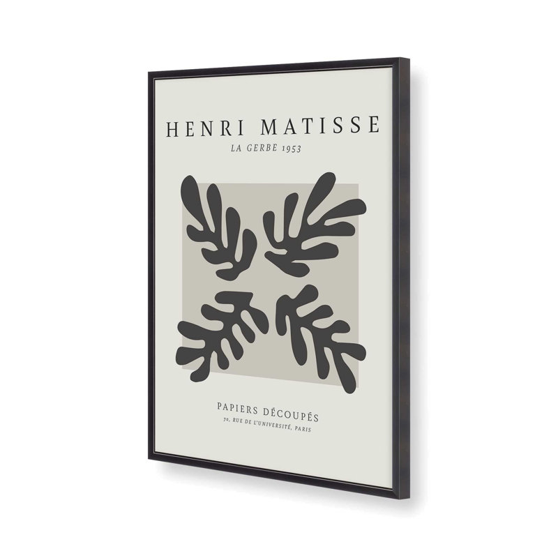 La Gerbe en noir Matisse, reproduction d'affiche dans un cadre en érable, 10 po x 8 po, H 25,25 po x l 19,25 po, Zinc patiné