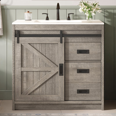 36" Farmhouse Single Sink Bathroom Vanity, Gray