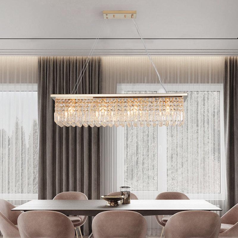 Lustre rectangulaire moderne en cristal à 8 lumières en forme de goutte d'eau (ampoule non incluse), Doré