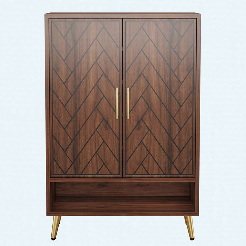 Armoire à chaussures 31,5 "en bois noyer et or avec portes