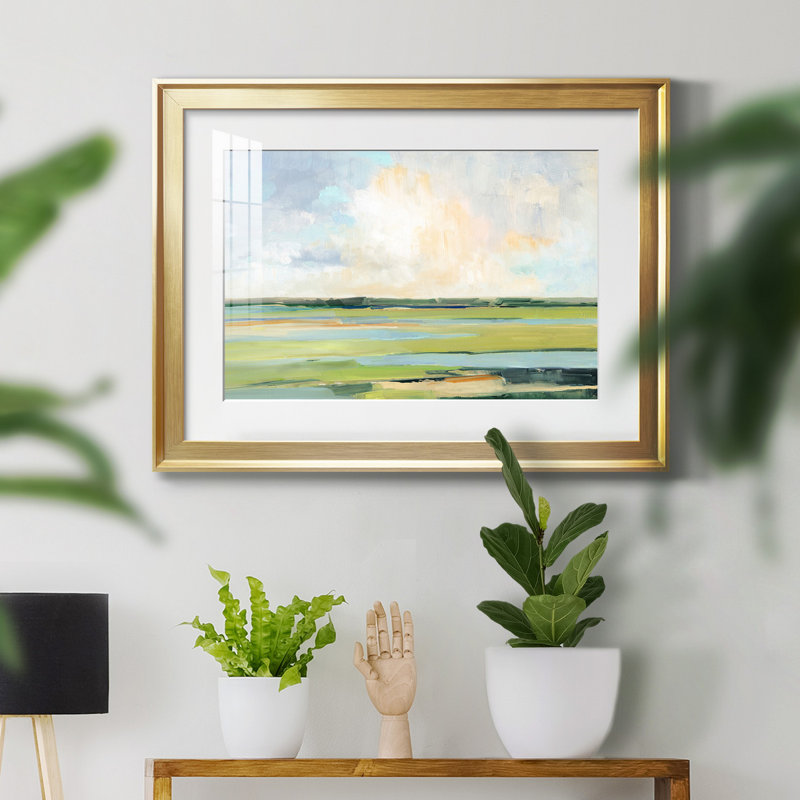 Pastel Horizon I - peinture encadrée, Impression encadrée avec passe-partout, H 30,5 po x l 42,5 po, Doré