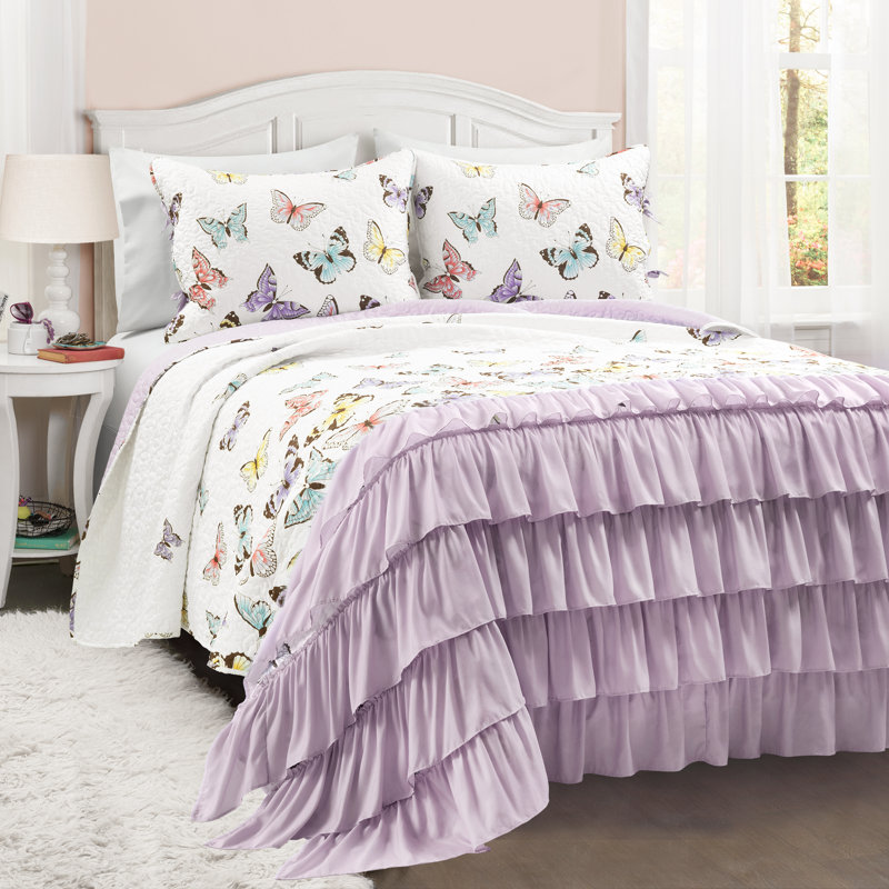 Lilac Microfiber 2 Piece Quilt Set, Queen Quilt + 2 Standard Shams