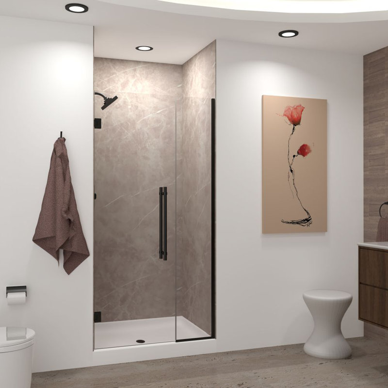 Porte de douche à charnière avec verre transparent l 36 po x H 76 po Transolide Elizabeth, Noir mat
