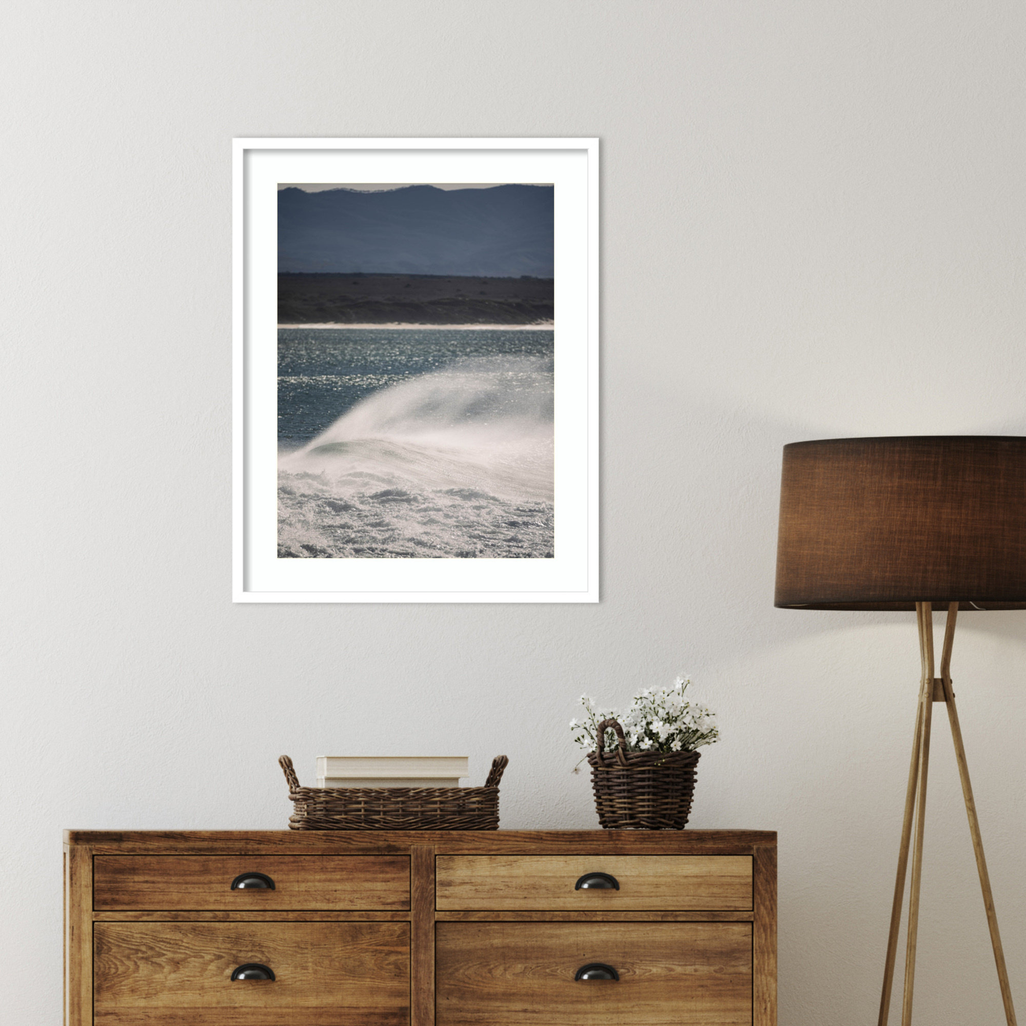 Sea Spuit by Shot by Clint Wood Framed Wall Art Print, White , 33" H x 26" W