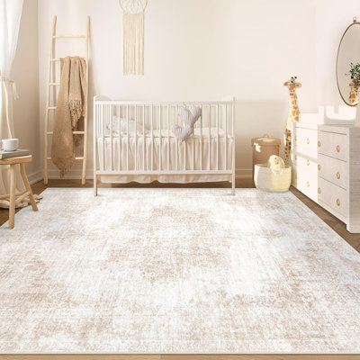 Tapis rétro 5X7: tapis de salon lavable, médaillon rétro, grand tapis patiné, tapis antidérapant doux, tapis de sol intérieur pour chambre à coucher, cuisine, chambre de bébé, table à manger, bureau (beige / brun)