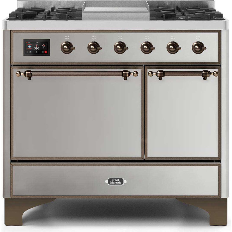 ILVE Majestic II 40 in Dual Fuel Range, Natural Gas, Burgundy/Brass