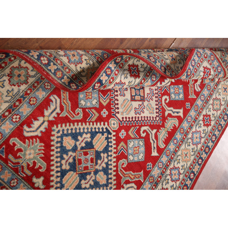 Tapis oriental géométrique Kazak rouge 4 x 6