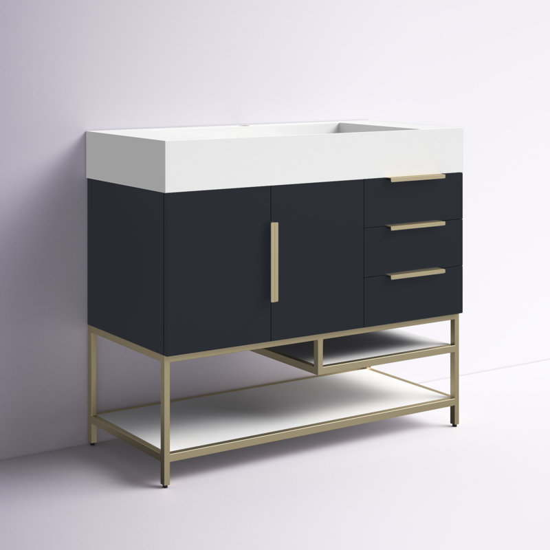 Ensemble de meuble-lavabo simple 41,5 po Glasgow, Gris foncé à haute brillance