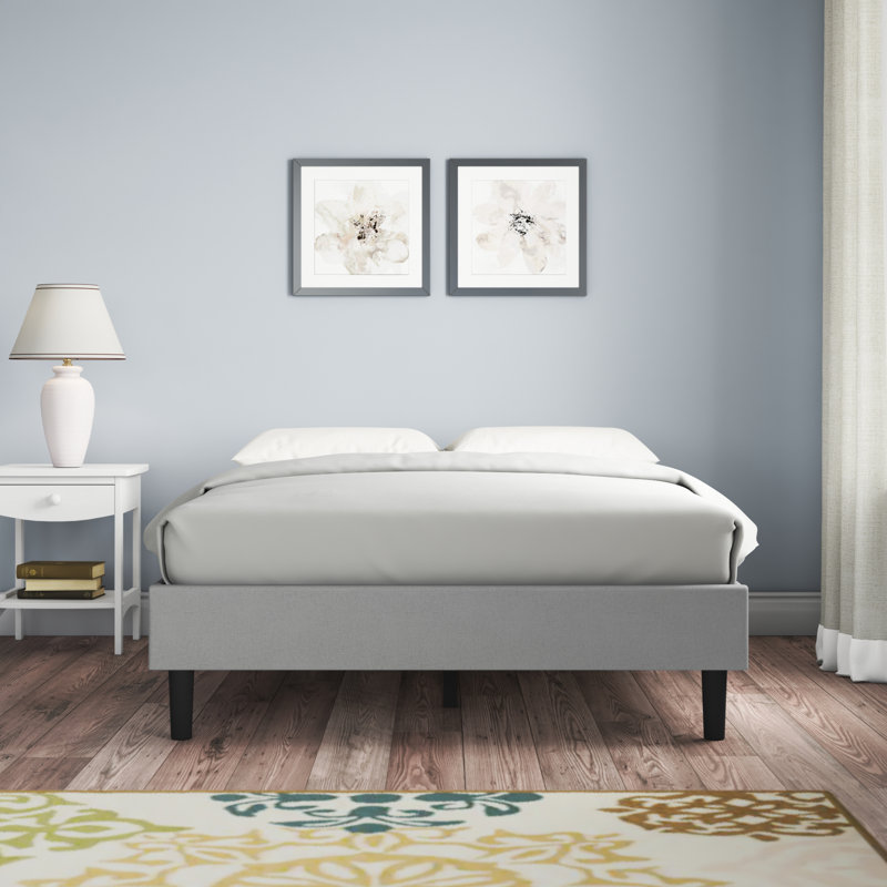 Lit plateforme tapissier Besnik, Gris, Plein