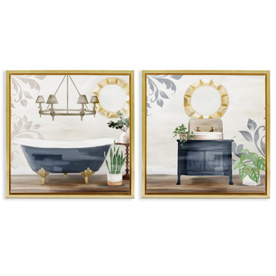 Ensemble de 2 toiles flottantes avec cadre doré chic pour salle de bain par Kim Allen