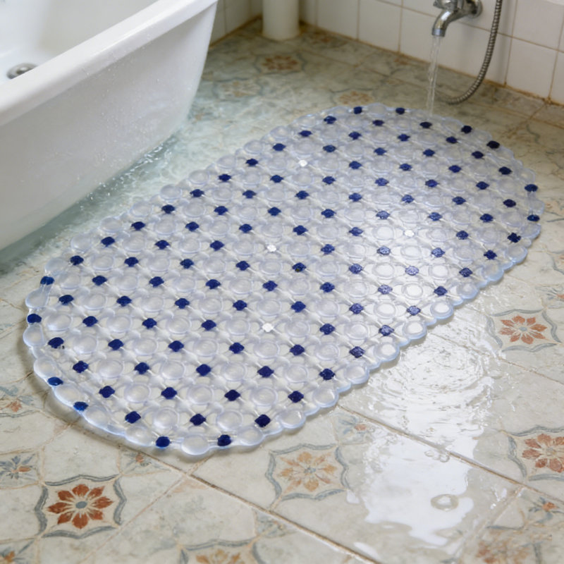 PVC Bath Mat with Strong Suction CupsTransparent Non-Slip , Anti-Skid Shower Mat for Tub & Bathroom Floor Safety, Deep Blue