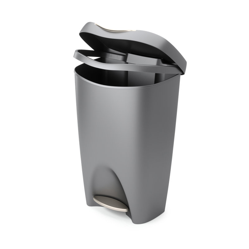 Calhoon Plastic 13 Gallon Step On Trash Can, Nickel