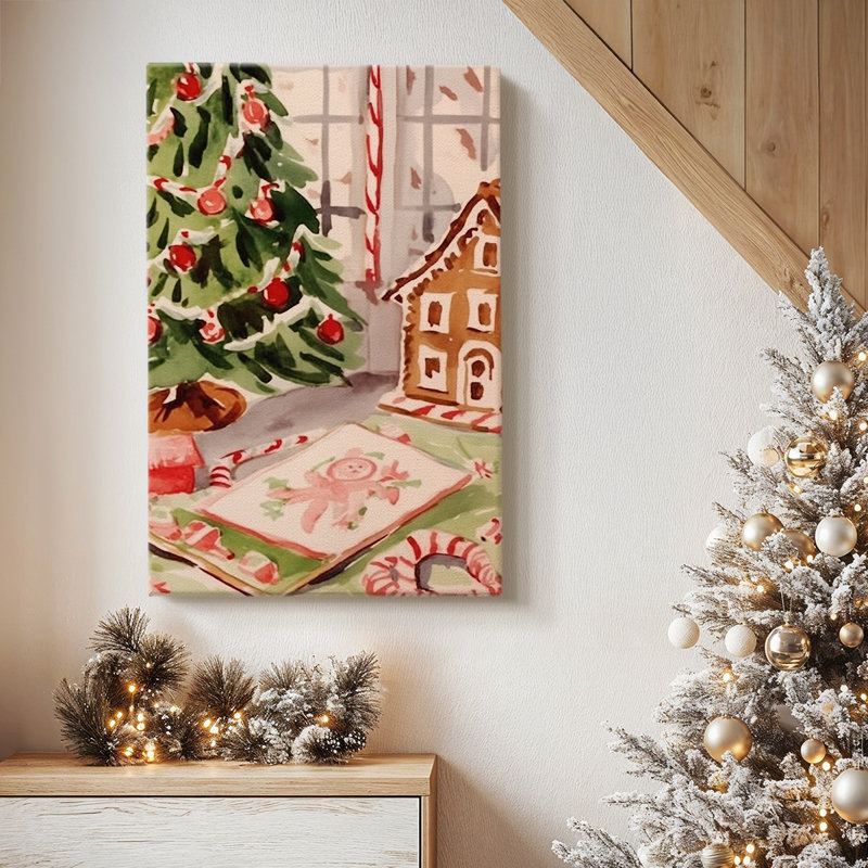Guirlande dorée de chalet - Toile tendue avec châssis de qualité supérieure, H 12 po x l 8 po