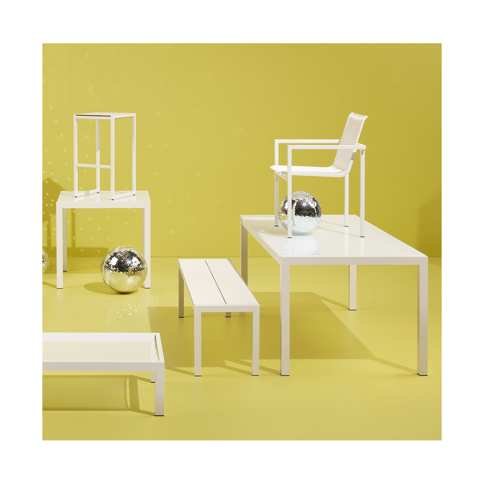 Skiff Glass Outdoor Dining Table, White, 35" D x 35" L