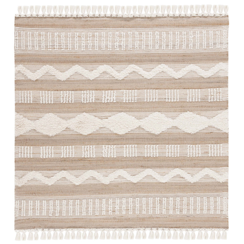 Atalee Natural Fiber Flat Weave Jute/Wool/Cotton Geometric Rug in Natural/Ivory, Square 6'