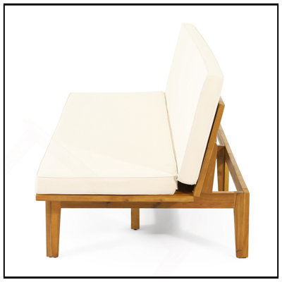 Acacia Wood Convertible Daybed With Slat Paneling And Water-Resistant Cushions For Outdoor Use