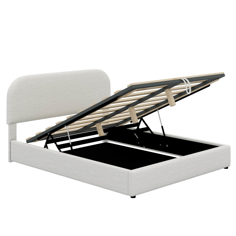 Lit plateforme à panneau de rangement tapissier, Blanc, Grand