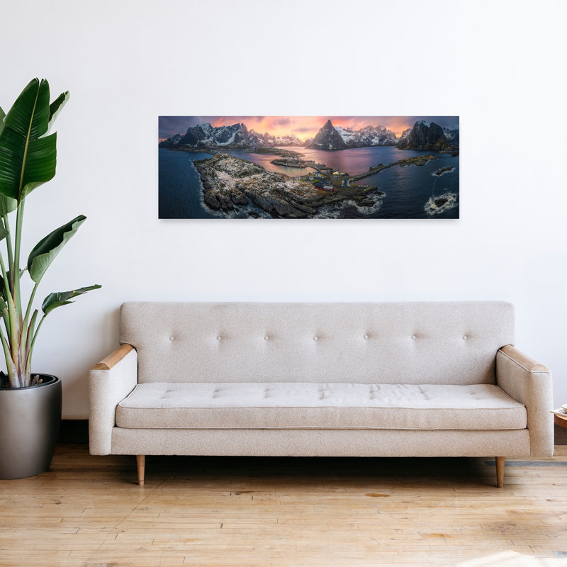 Majestic Fjord Fishing Village Colorful Dramatic Tranquil Coastal Landscape Wall Art, 16" H x 48" W