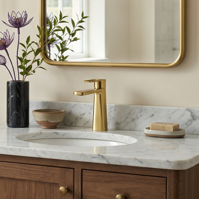 Paula Single Hole Single-Handle Bathroom Faucet, Brushed Gold