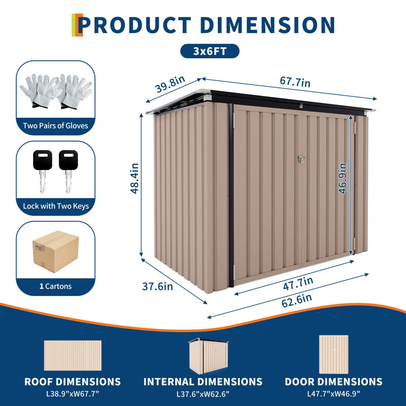 Dual Trash Can Storage Shed, 3x6 FT Metal Outdoor Garbage Bin Enclosure with Chain Lid, Weather-Resistant Storage