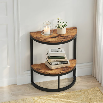 Half Round End Table, Narrow Side Table with Metal Frame