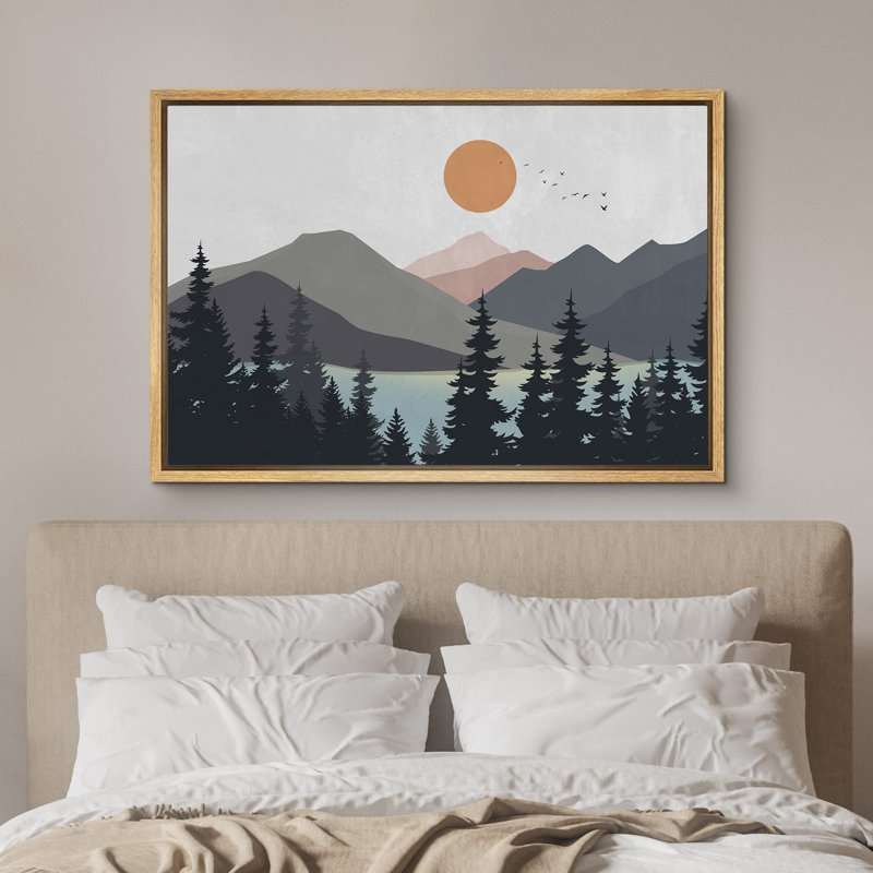 «Woodland Pastel Mountain Pine Tree Lake Nature Wilderness Modern Art Decor Boho» sur toile, Naturel, H 24 po x l 36 po