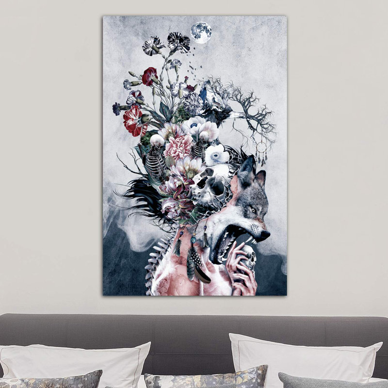 Wolf And Skulls by Riza Peker - Wrapped Canvas Print, 101.6 cm H x 66.04 cm W x 1.91 cm D